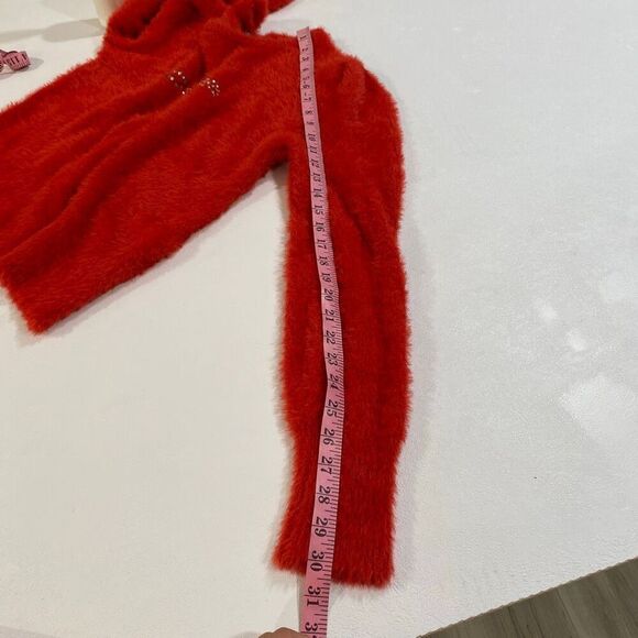 bebe Red Fuzzy Logo Sweater Size L Soft Long Sleeve Pullover - Picture 6 of 9